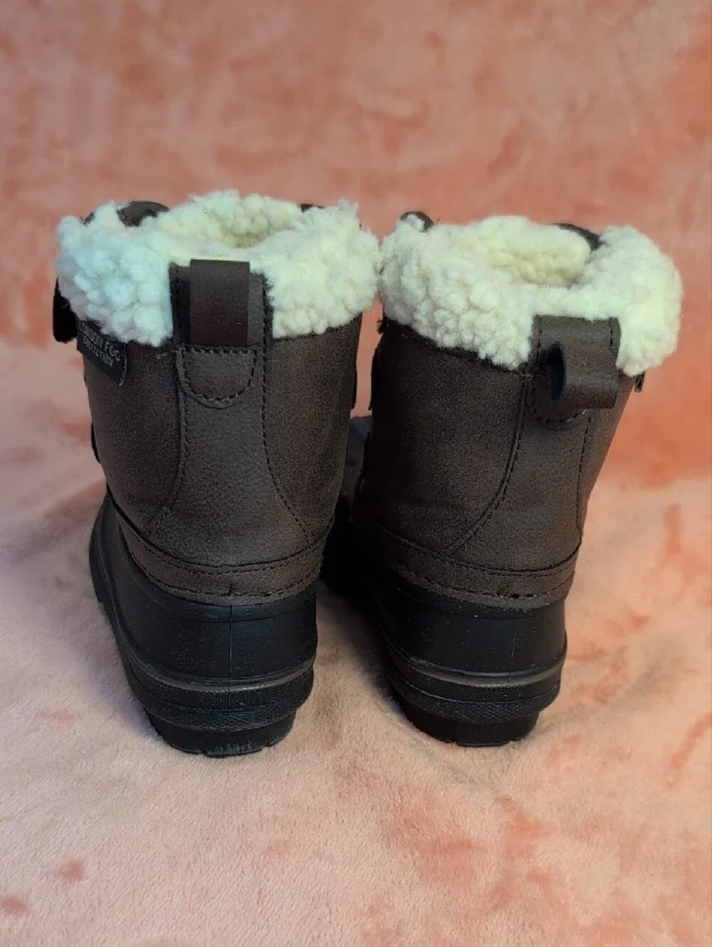 London Fog Kids Dark Brown Waterproof Winter Boots with Cream Sherpa Lining